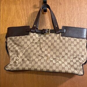 Gucci Tan and Dark Brown GG Pattern Tote